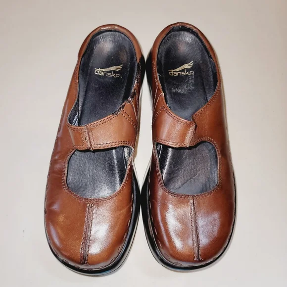 DANSKO MADORI Brown Vegan Leather Slide On Elastic Strap Clogs Sz 7.5/8 - Picture 6 of 12